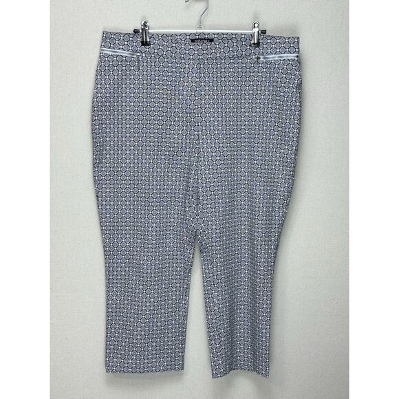 ROZ & ALI BLACK WHITE CAPRI STRETCH PANTS SIZE 16 W/ Zip Front Pockets - Picture 1 of 14